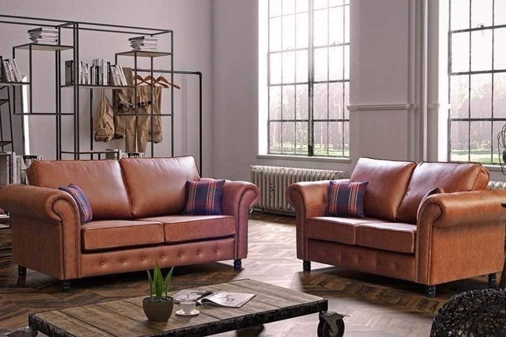 Oak Tan Leather Sofa 2